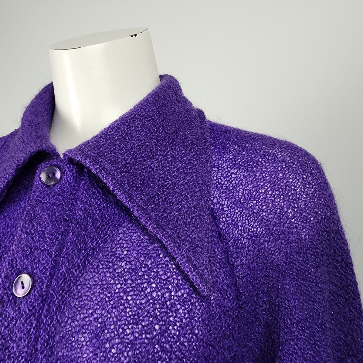 Vintage 70s White Ram Purple Mohair Wool Button Up Cardigan Size L