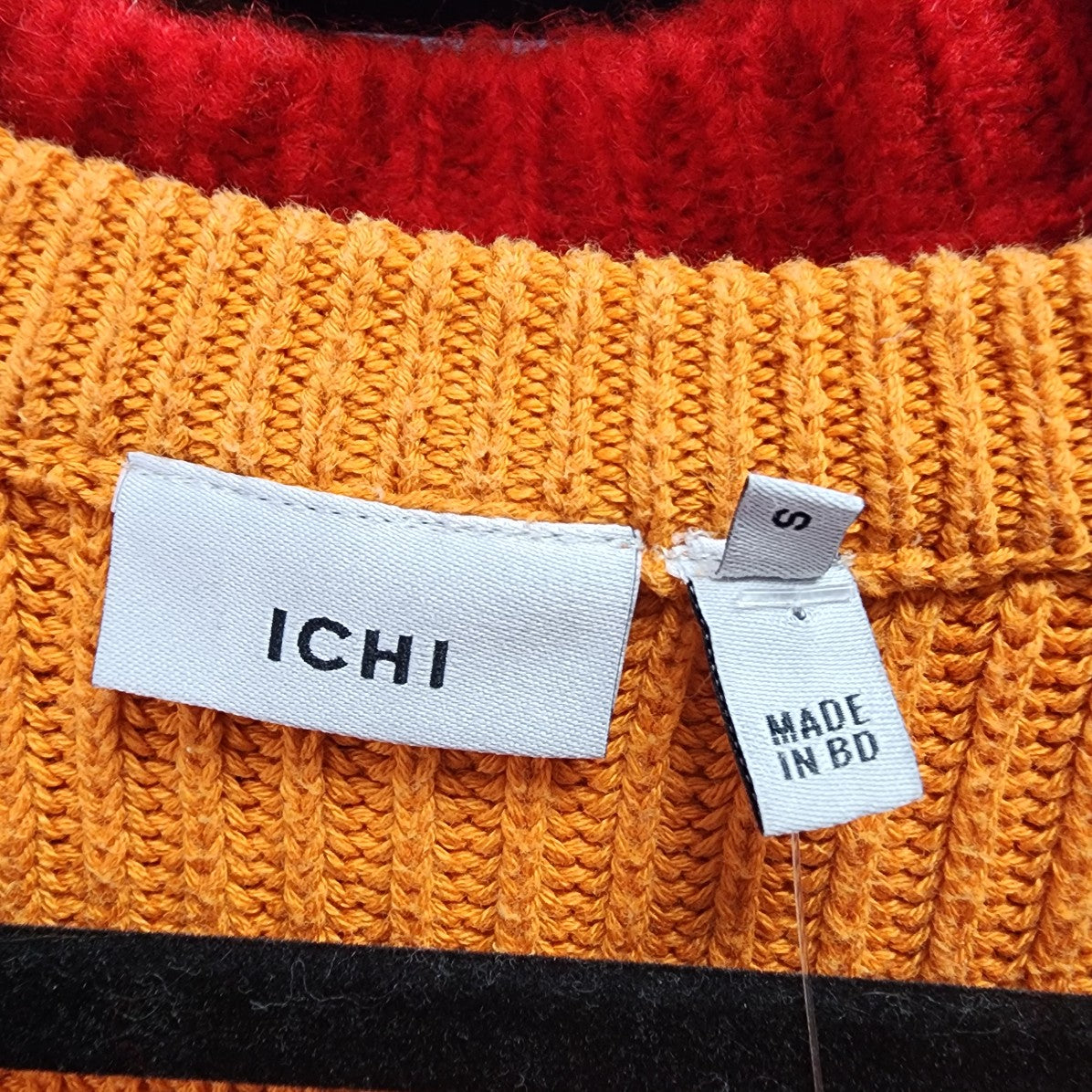 Ichi Orange Knit V Neck Sweater Size S