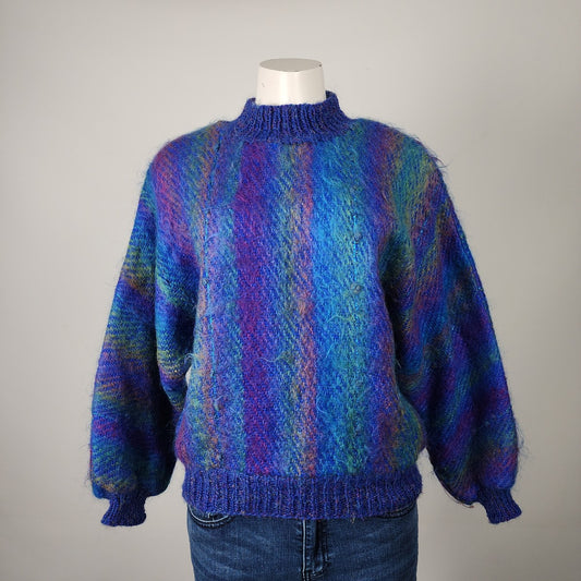 Marian O'Rourke Blue Knit Striped Mohair Sweater Size M