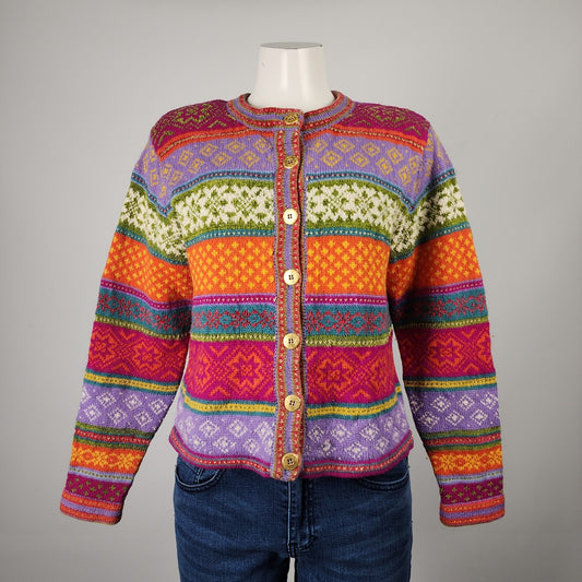 Vintage Susan Bristol Shetland Wool Purple & Orange Knit Cardigan Size M