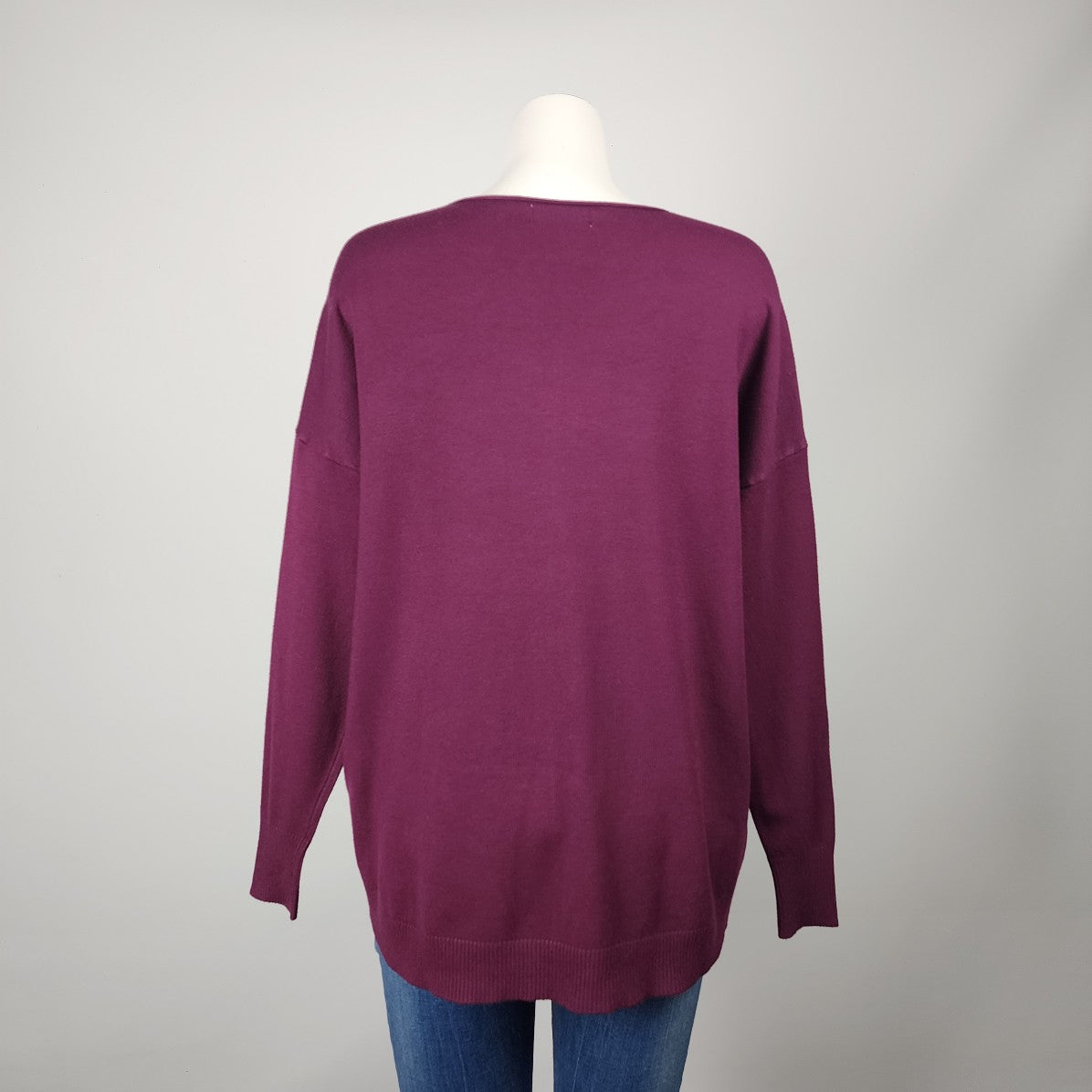 Zenana Purple V Neck Knit Sweater Size L