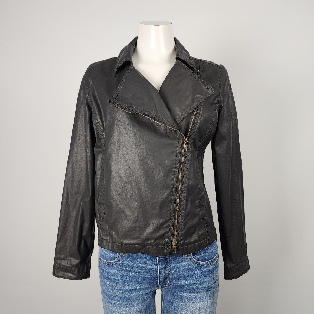 Eileen Fisher Black Zip Up Moto Jacket Size S