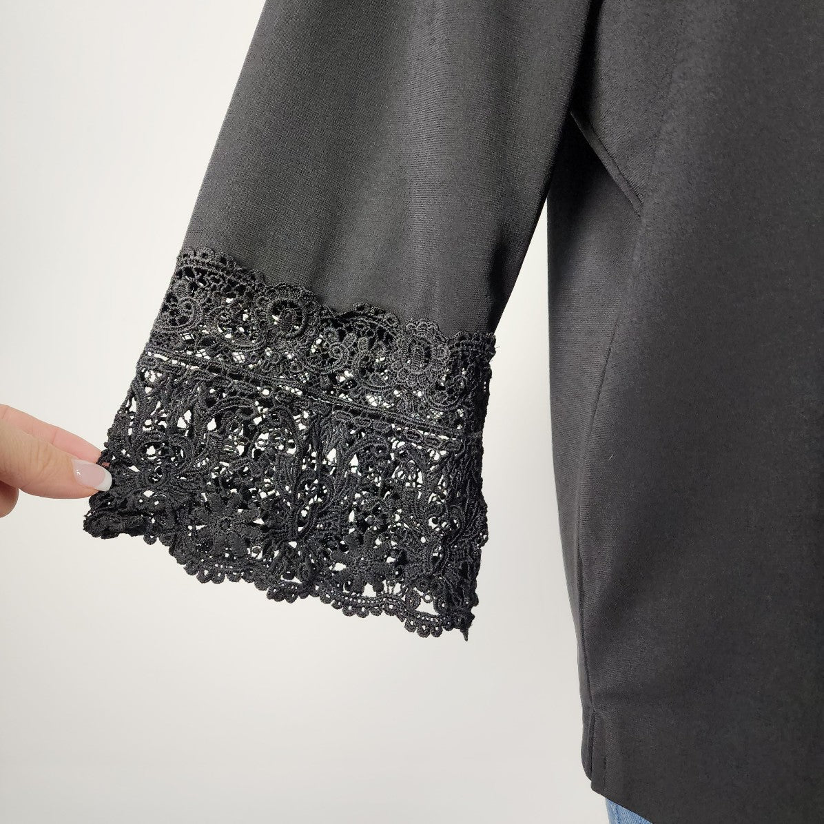 Karl Lagerfeld Black Lace Sleeve Detail Top Size L/XL