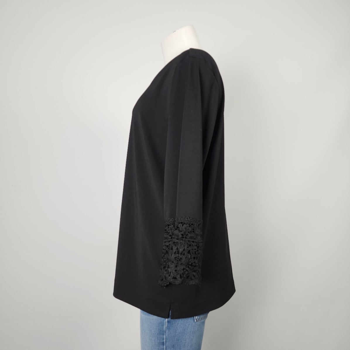 Karl Lagerfeld Black Lace Sleeve Detail Top Size L/XL
