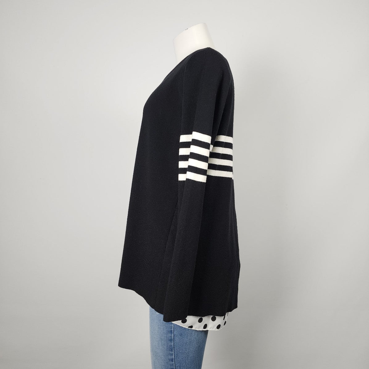 Yest Black Knit Polka Dot Striped Sweater Size 10