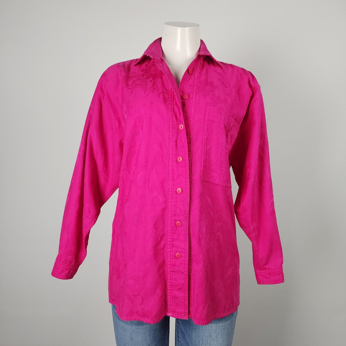 Vintage Holt Renfrew Pink Cotton Floral Button Up Blouse Top Size 8