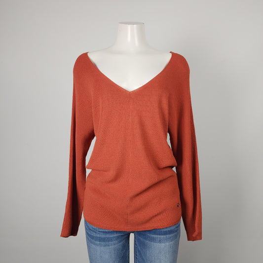 Poools Orange Knit V Neck Sweater Size 6