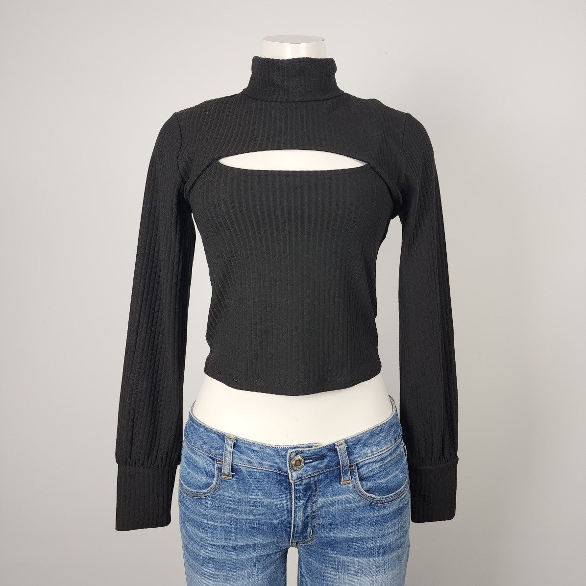 Only Black Ribbed Tank Top & Long Sleeve Turtle Neck Top Size M