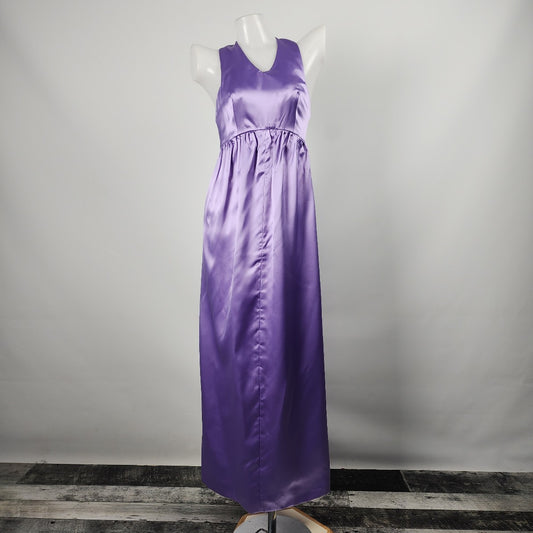 Vintage Purple Satin Bridesmaid Gown Event Dress Size XS