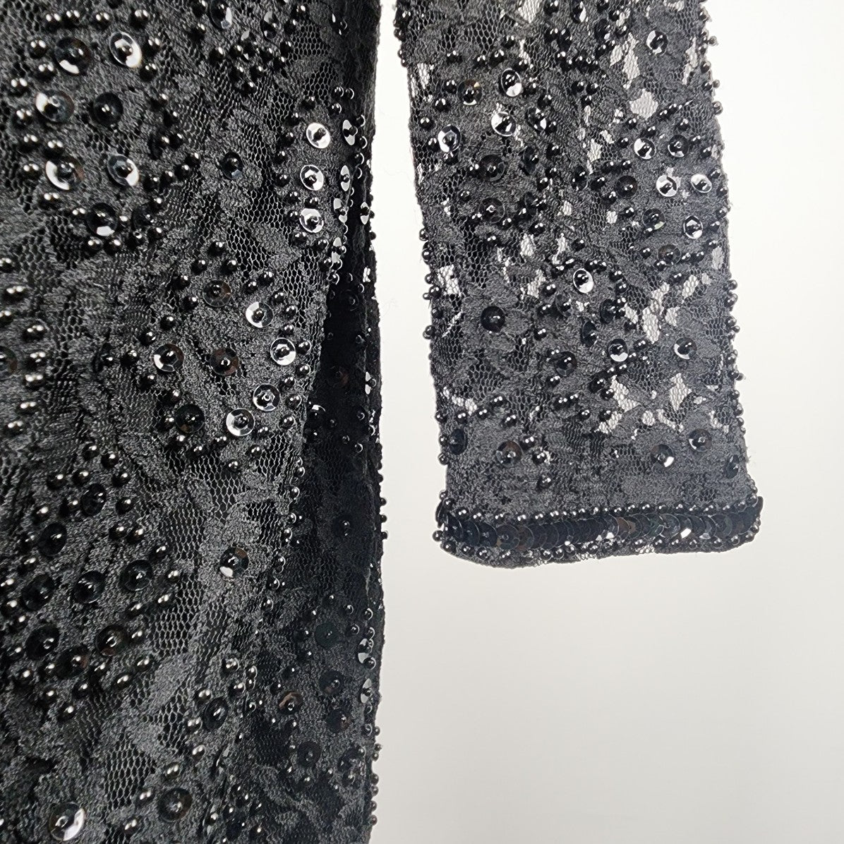 Vintage Black Long Sleeve Beaded Lace Gown Dress Size S