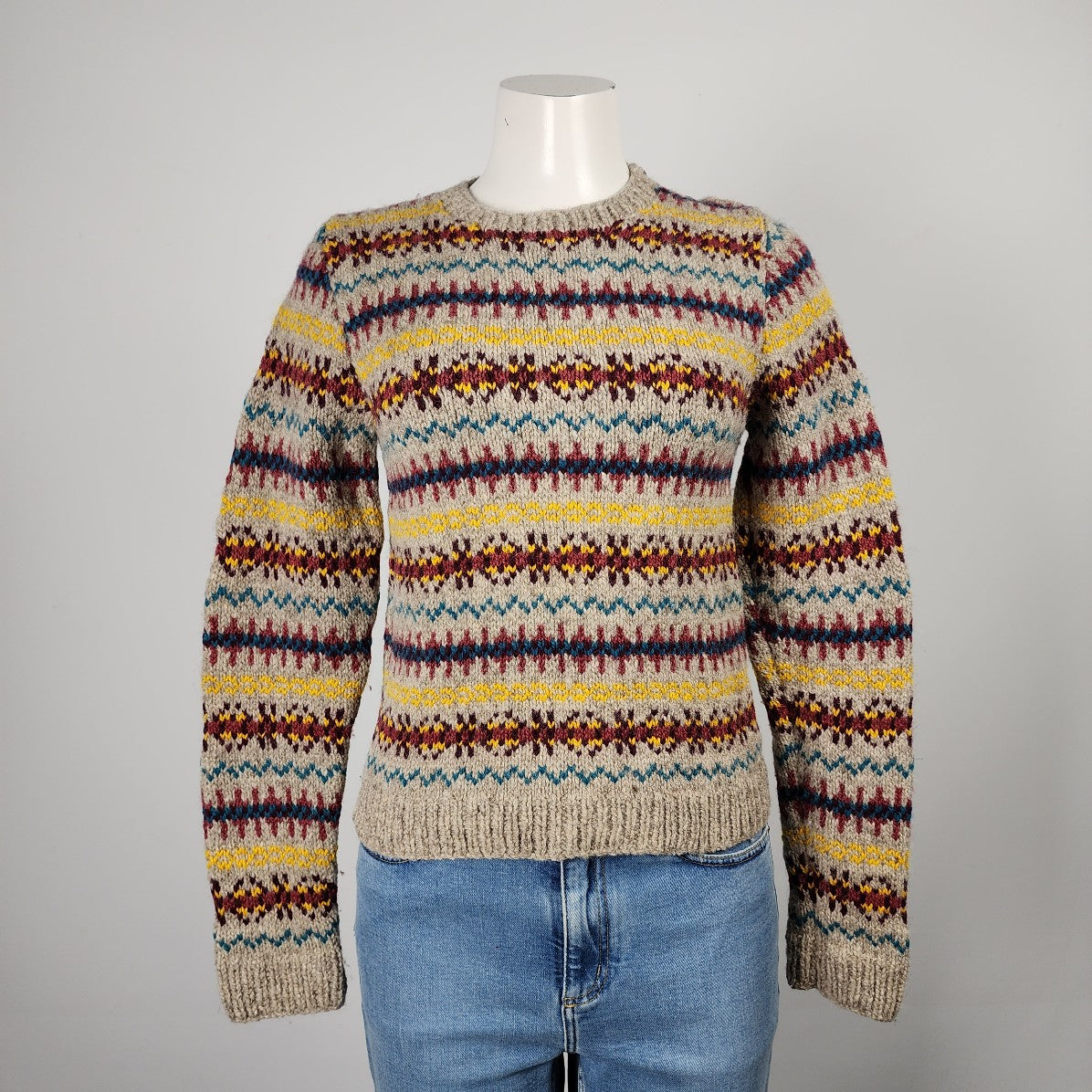 Vintage Yellow Handknit Woold Sweater Size XS