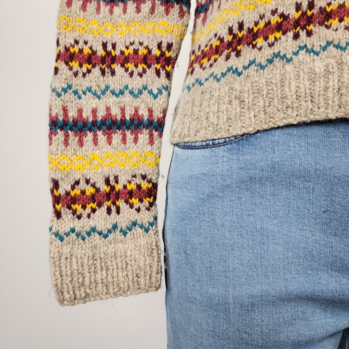 Vintage Yellow Handknit Woold Sweater Size XS