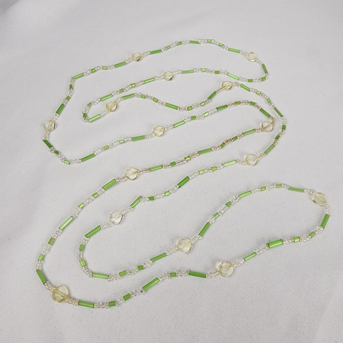 Vintage Green Glass Beaded Long Necklace