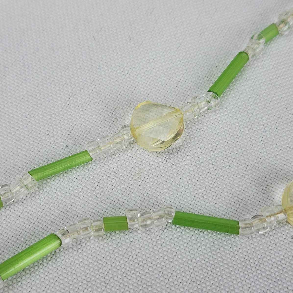 Vintage Green Glass Beaded Long Necklace