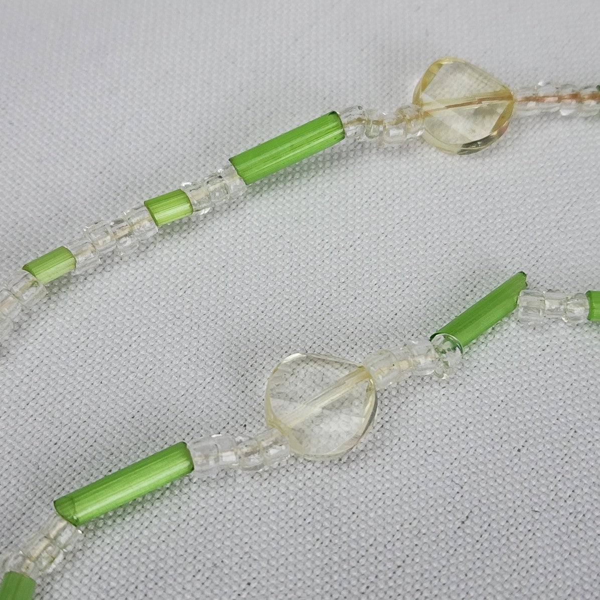 Vintage Green Glass Beaded Long Necklace