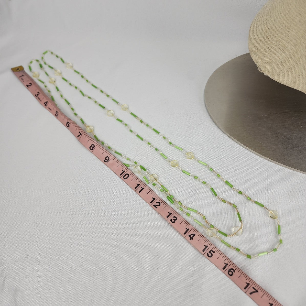 Vintage Green Glass Beaded Long Necklace