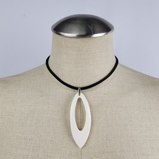 Bauxo Wood White Tear Drop Pendant Leather Necklace
