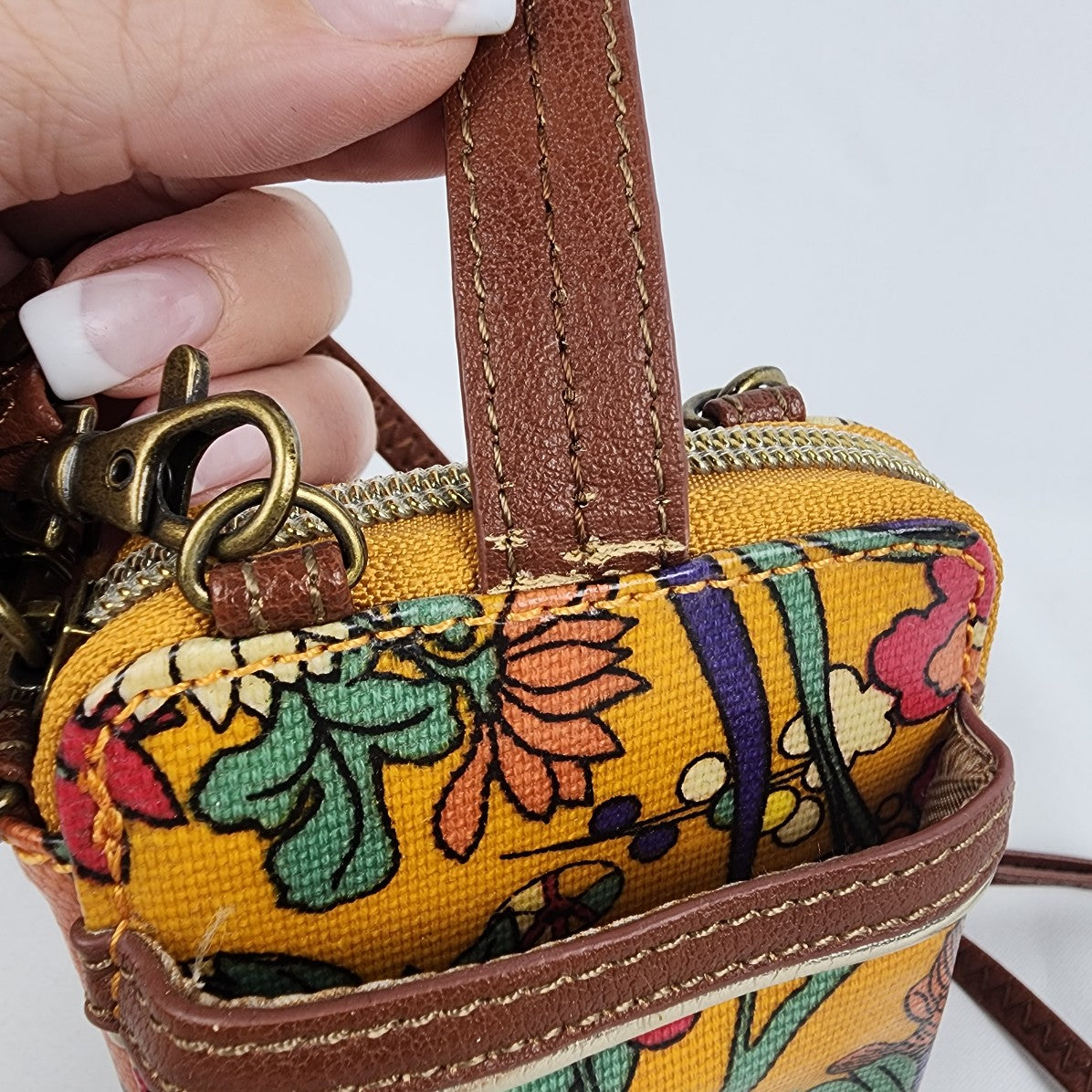 Sak Roots Yellow Floral Cell Phone Wallet Crossbody Purse