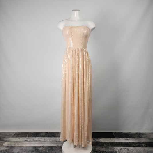 Zara Champagne Sequined Sleeveless Maxi Dress Size S