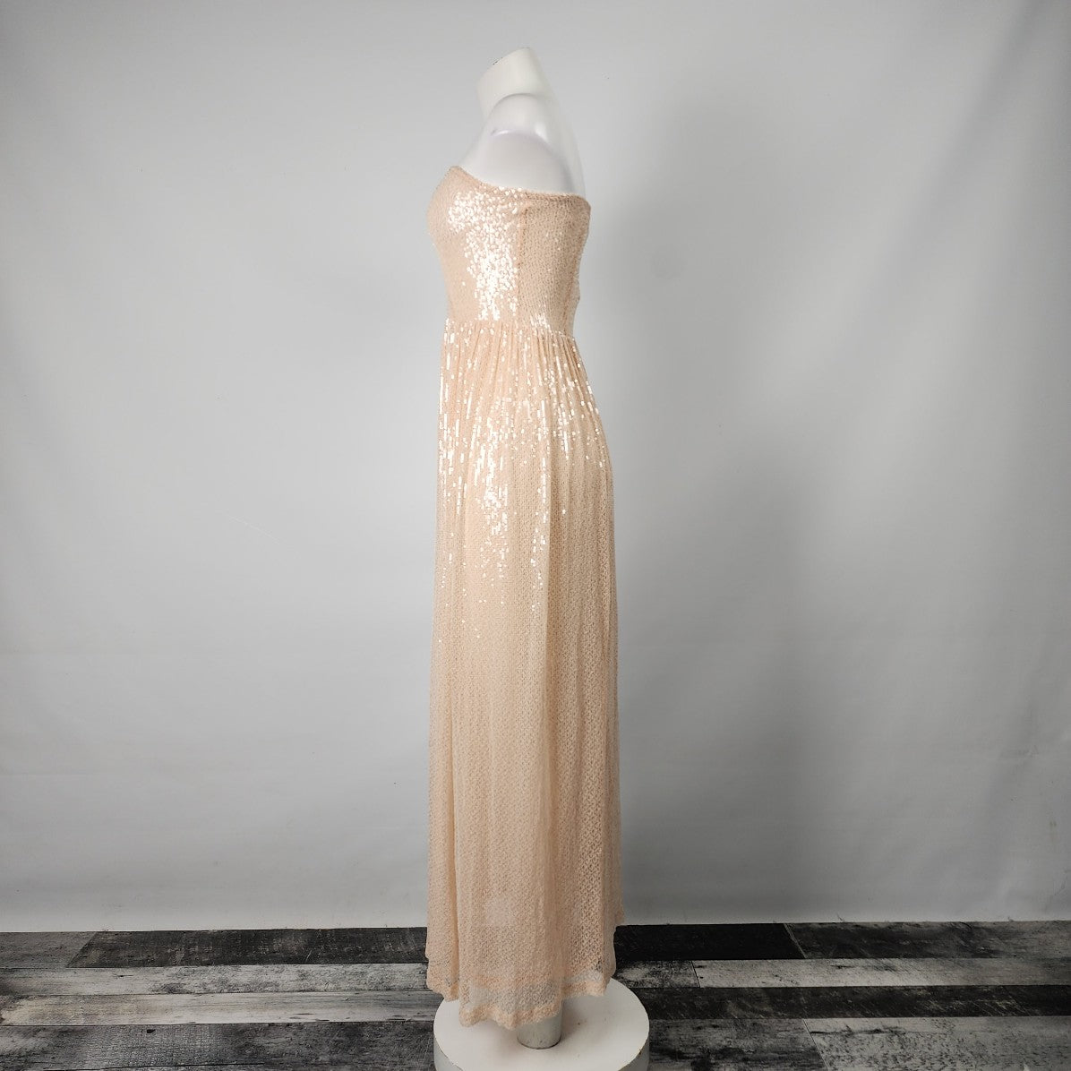 Zara Champagne Sequined Sleeveless Maxi Dress Size S