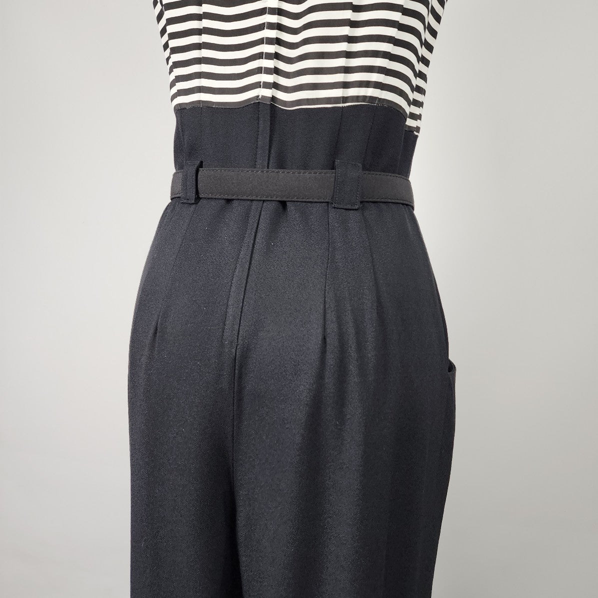 Vintage Black Striped Sleeveless Belted Jumpsuit Size M
