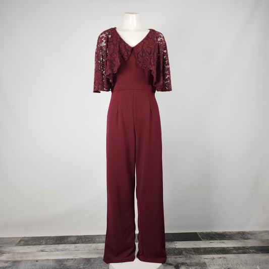 Scarlett Burgundy Lace Overlay Wide Leg Jumpsuit Size 8