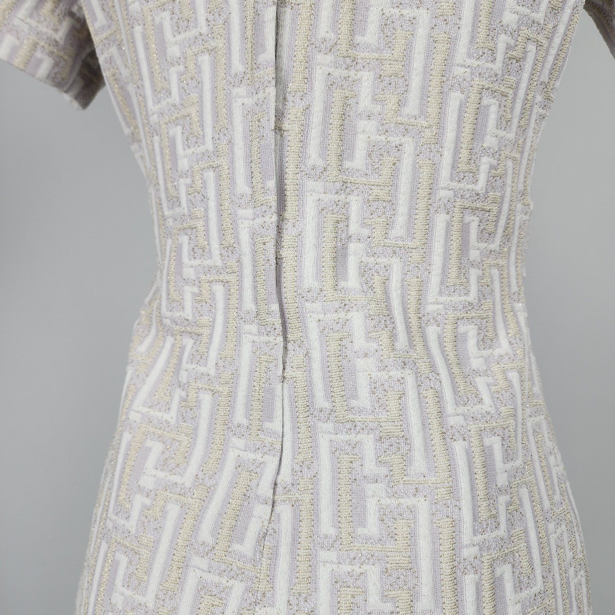 Vintage Grey & Gold Collared Short Sleeve Sheath Dress Size S/M