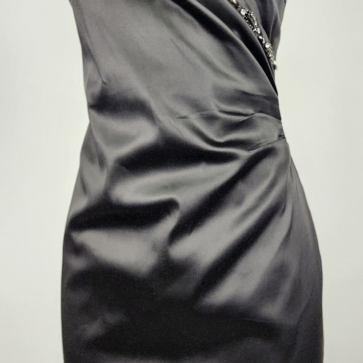 In Wear Black Satin Rhinestone Detail V-Neck Evening Dress Size 6