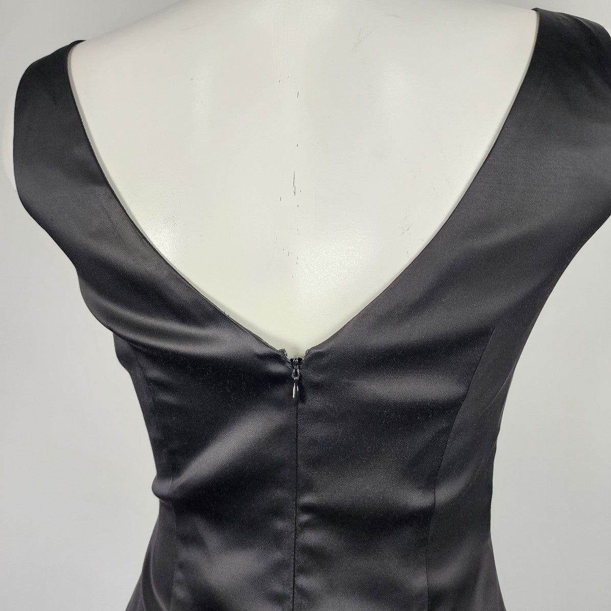 In Wear Black Satin Rhinestone Detail V-Neck Evening Dress Size 6
