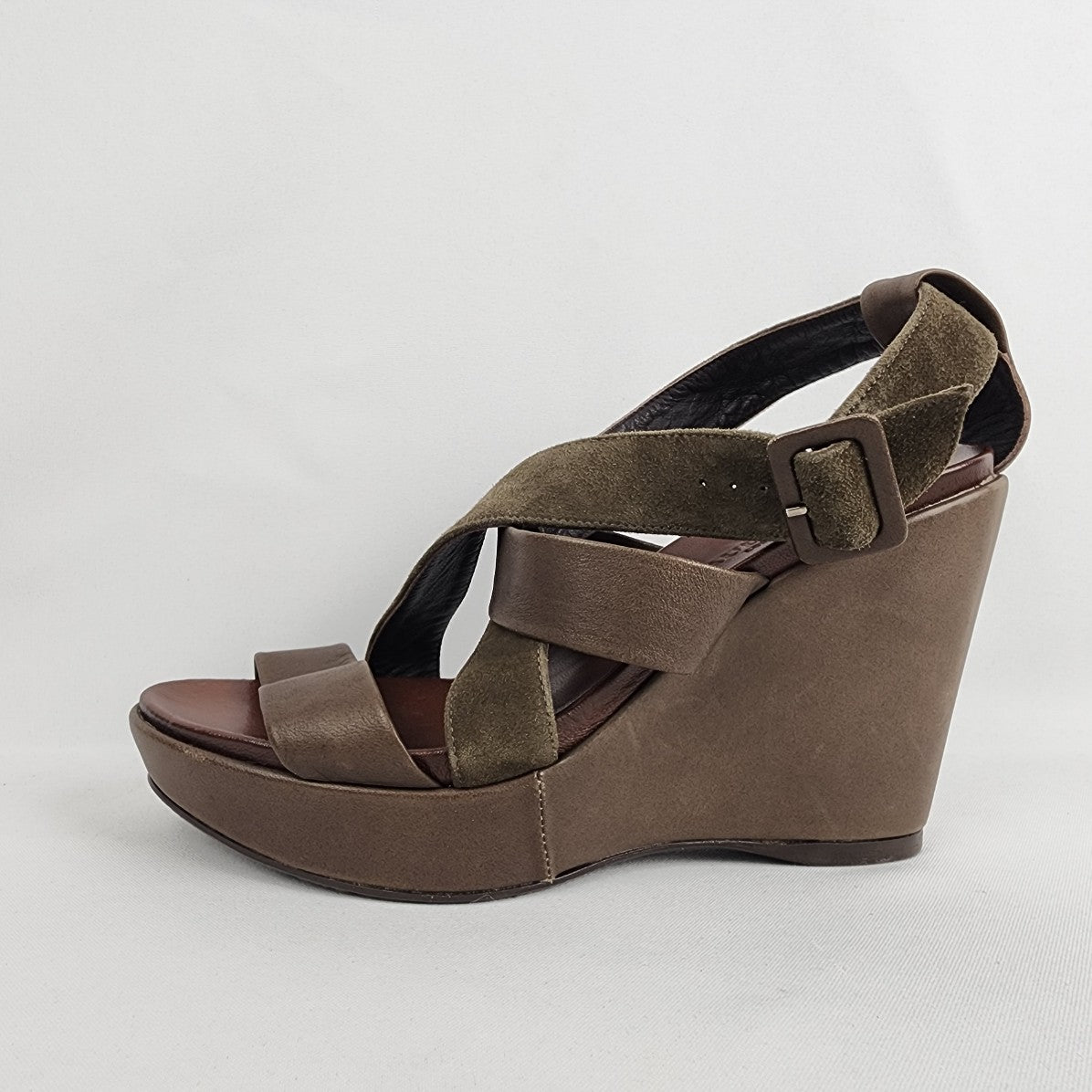 Audley Brown Leather & Suede Wedge Heel Sandals Size  8