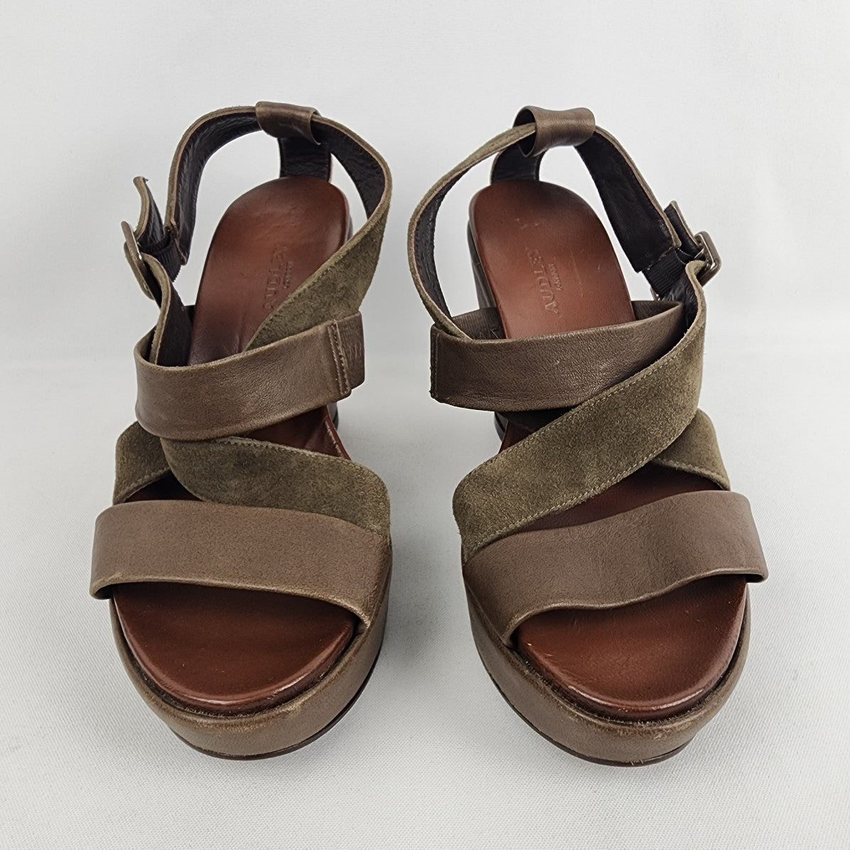 Audley Brown Leather & Suede Wedge Heel Sandals Size  8