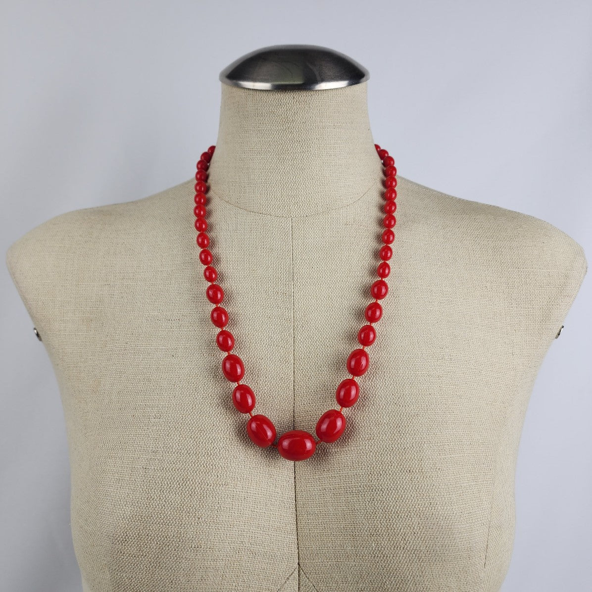 Vintage Red Plastic Beaded Necklace