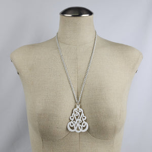 Vintage White Enamel Pendant Necklace