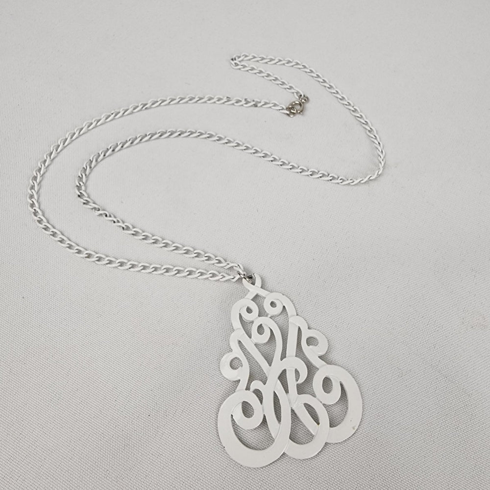 Vintage White Enamel Pendant Necklace