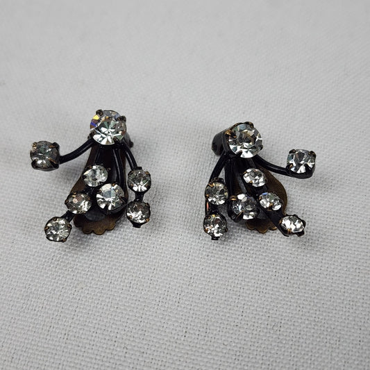 Vintage Made In Austria Black Crystal Clip On Earrings