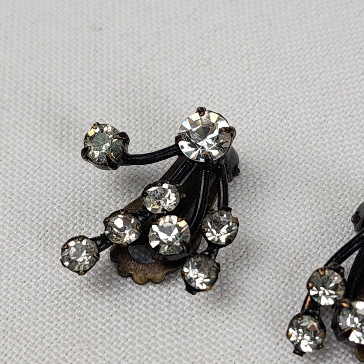Vintage Made In Austria Black Crystal Clip On Earrings