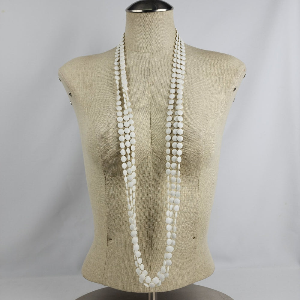 Vintage Cream Layered Fused Beads Long Necklace