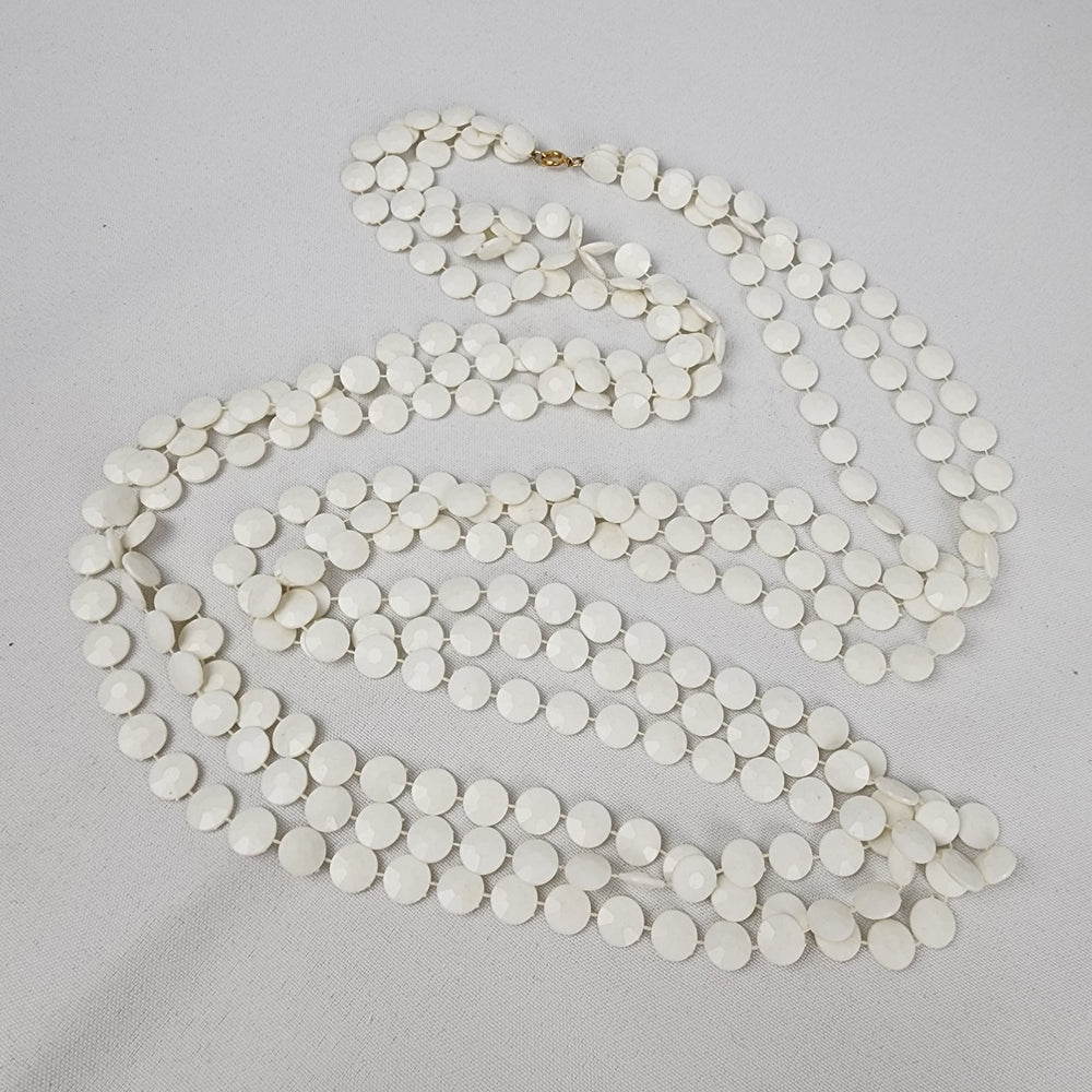 Vintage Cream Layered Fused Beads Long Necklace