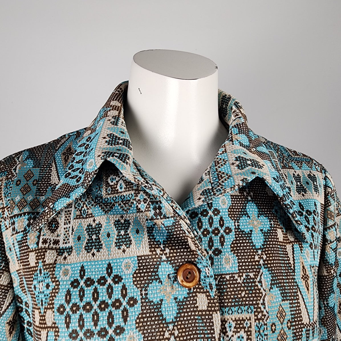Vintage Leo Danal Blue & Brown Floral Button Up Jacket Size L