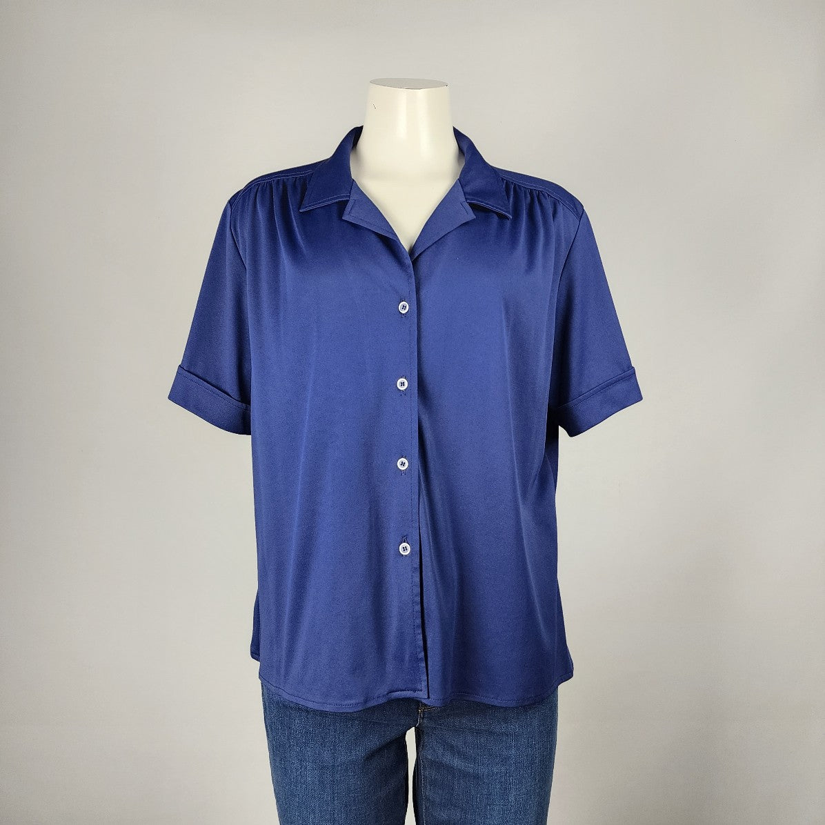 Vintage Marjorie Hamilton Blue Button Up Blouse Size L