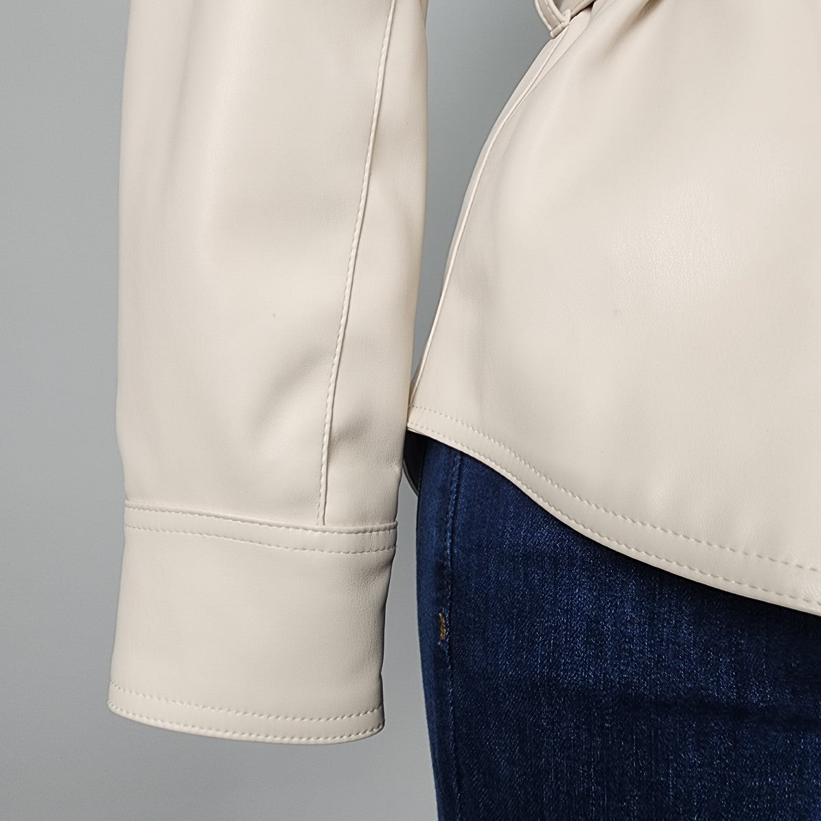 Catherine Malandrino Cream Vegan Leather Puff Sleeve Belted Jacket Size S
