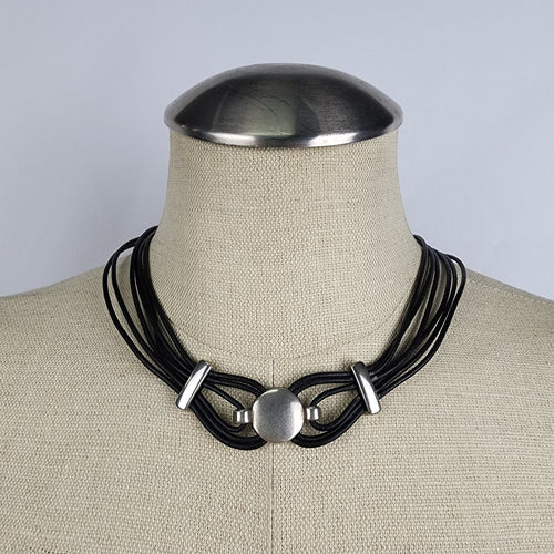 Leather Cord & Silver Collar Necklace