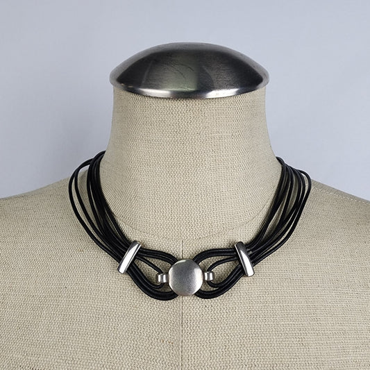 Leather Cord & Silver Collar Necklace