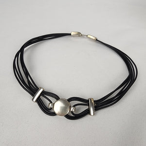 Leather Cord & Silver Collar Necklace