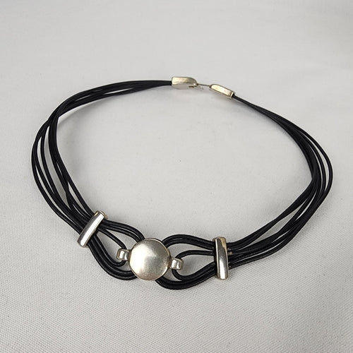 Leather Cord & Silver Collar Necklace