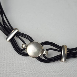 Leather Cord & Silver Collar Necklace