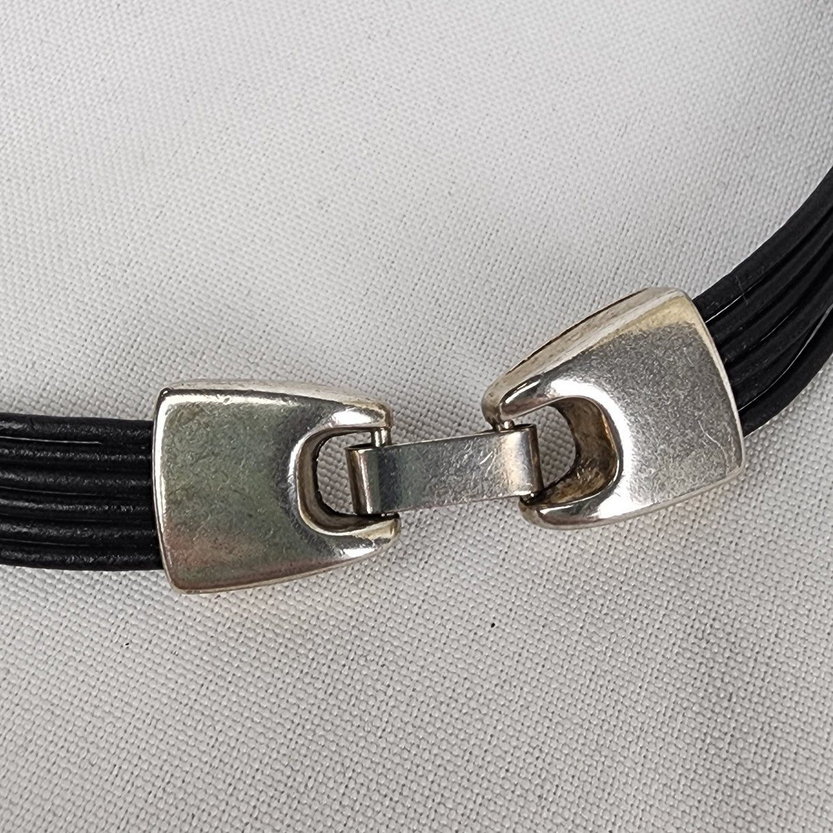 Leather Cord & Silver Collar Necklace