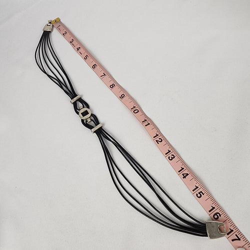 Leather Cord & Silver Collar Necklace