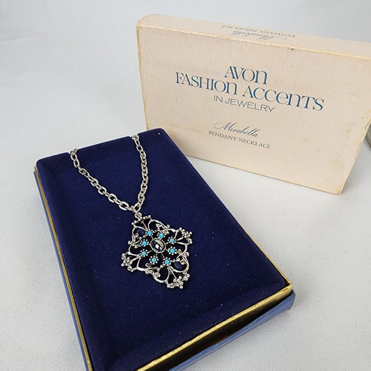 Vintage Avon Mirabella Silver & Blue Pendant Necklace