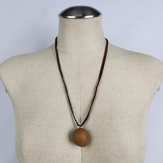 Vintage Natural Stone Leather Brown Cord Necklace